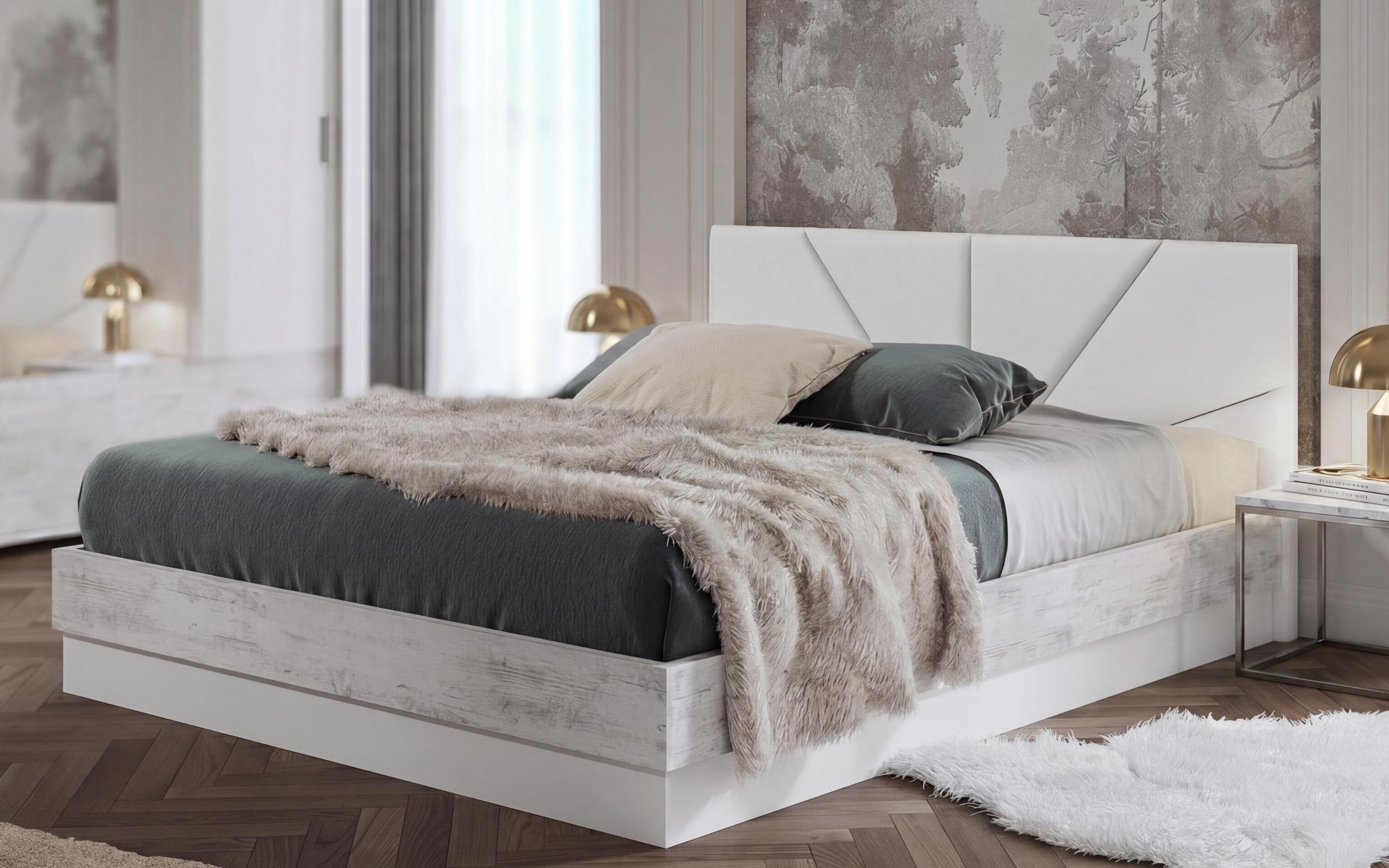 Upholstered double bed for mattress 160/200 Zora, Antique oak + white + white leather  1